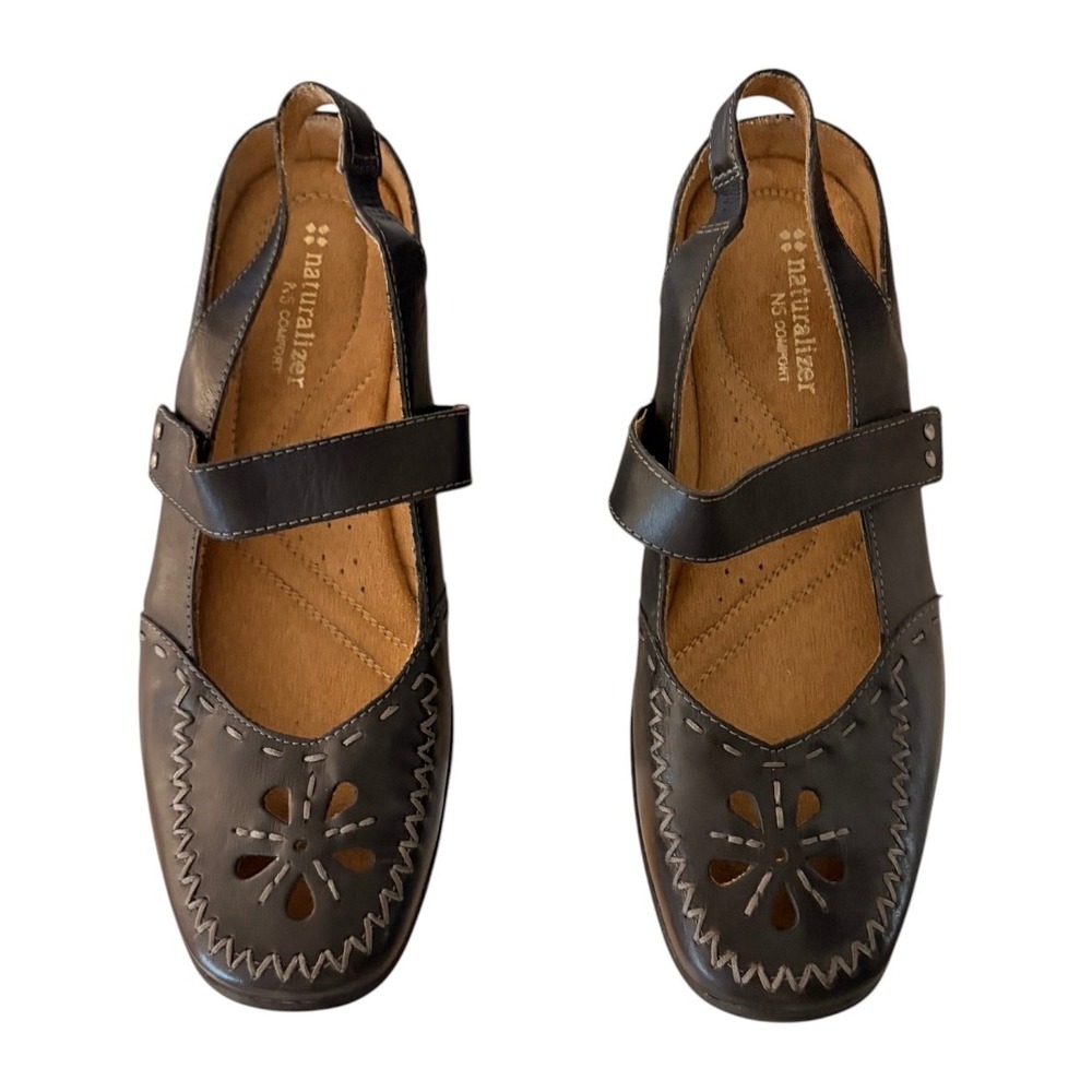 NEW Naturalizer N5 Comfort Black Leather Mary Jane Slingback Flats Size 8W